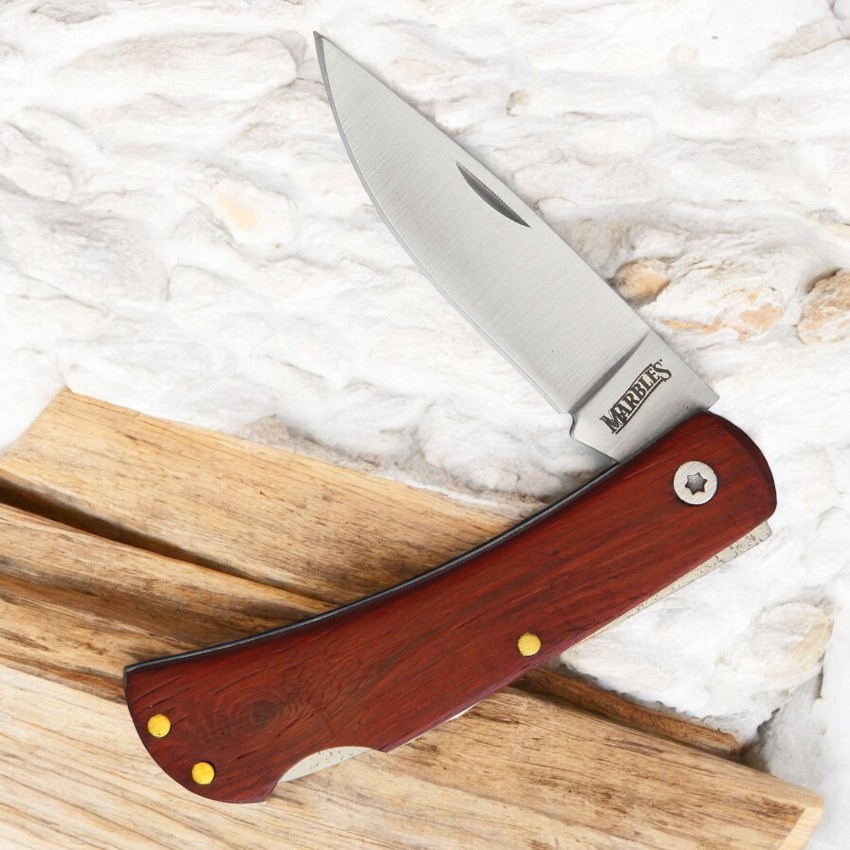 Folding Knife | Marbles 3.25″ Brown Wood Handle with Satin Stainless Blade