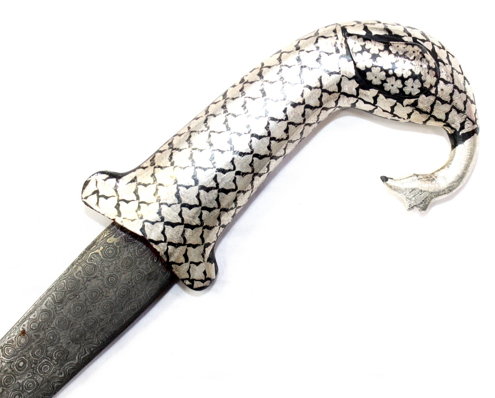 Dagger Double Head Peacock Silver Koftgari Inlay Work Damascus Steel Blade j640