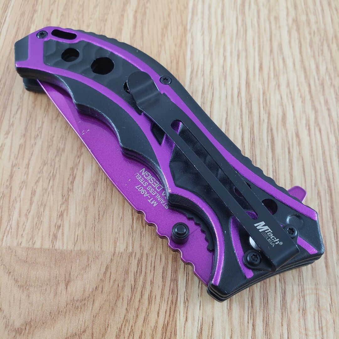 MTech Assisted Folding Knife 3.63″ Purple Stainless Steel Blade Aluminum Handle