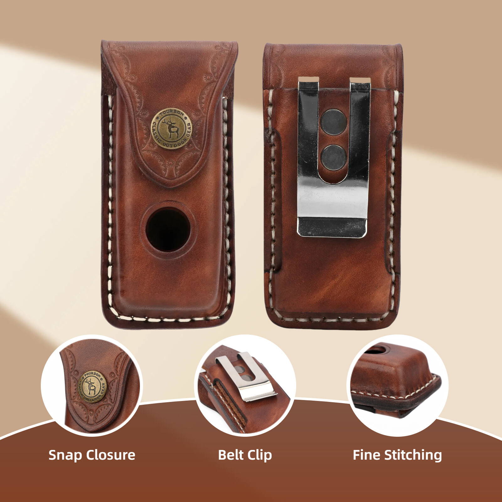 TOURBON Leather Folding Knife Sheath Pocket Knives Case Belt Clip on Pouch