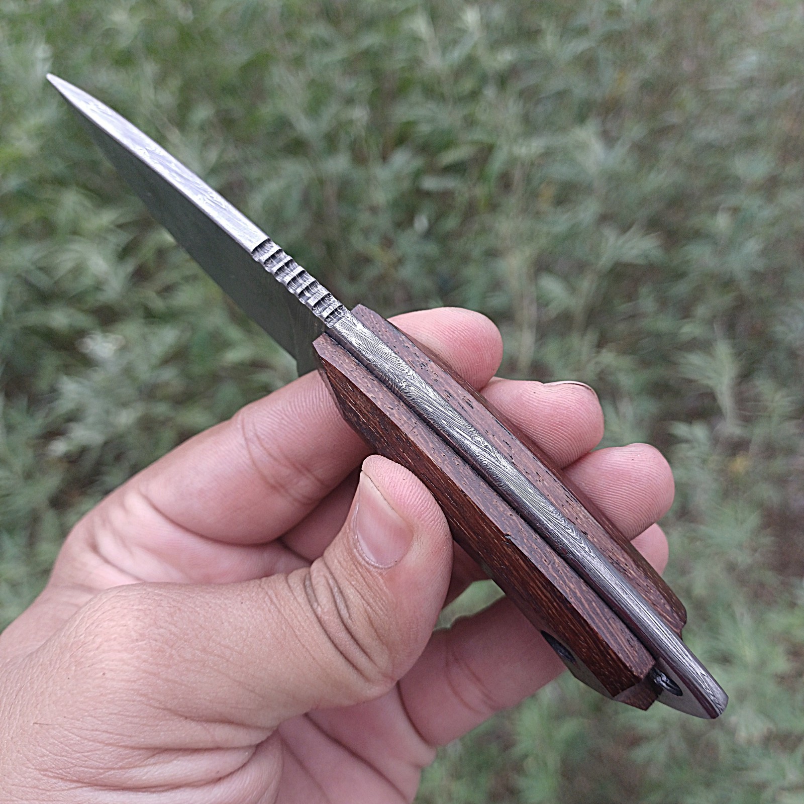 Damascus Small Fixed BLade Neck Knife Handmade EDC, Outdoor Camping Hiking