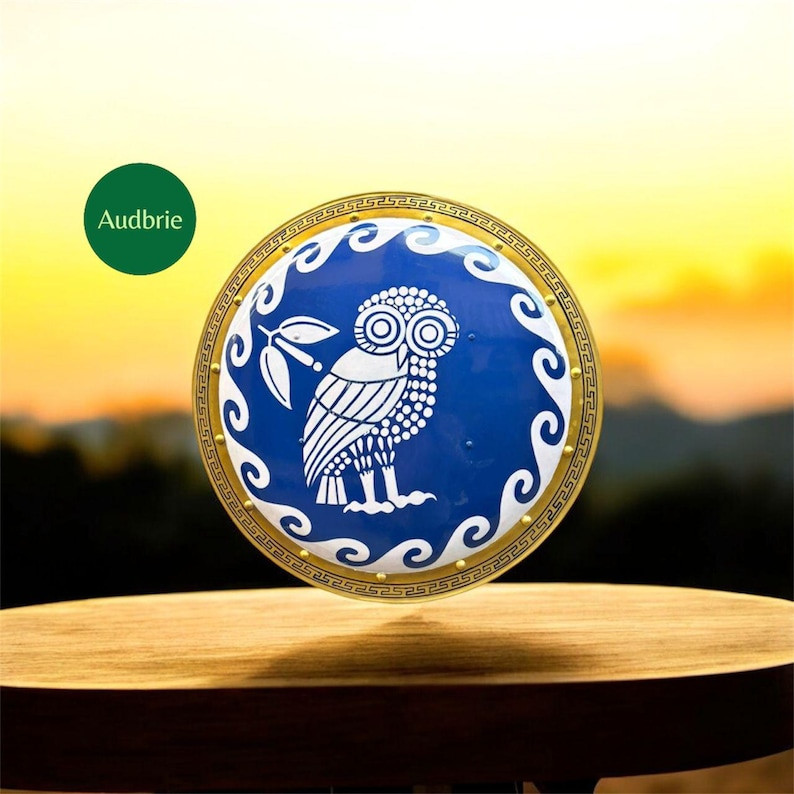 Athena Owl Greek Shield, Ancient Hoplite Round Shield, Mythology Wall Art, Spart
