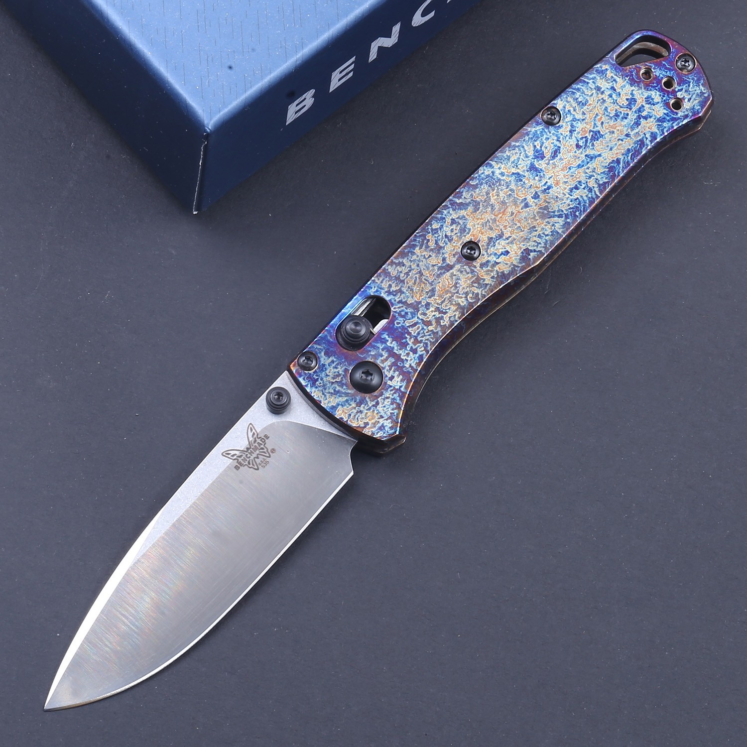 Custom Made Blue Anodized Titanium Handle High Quality Axis Lock Pocket Knife