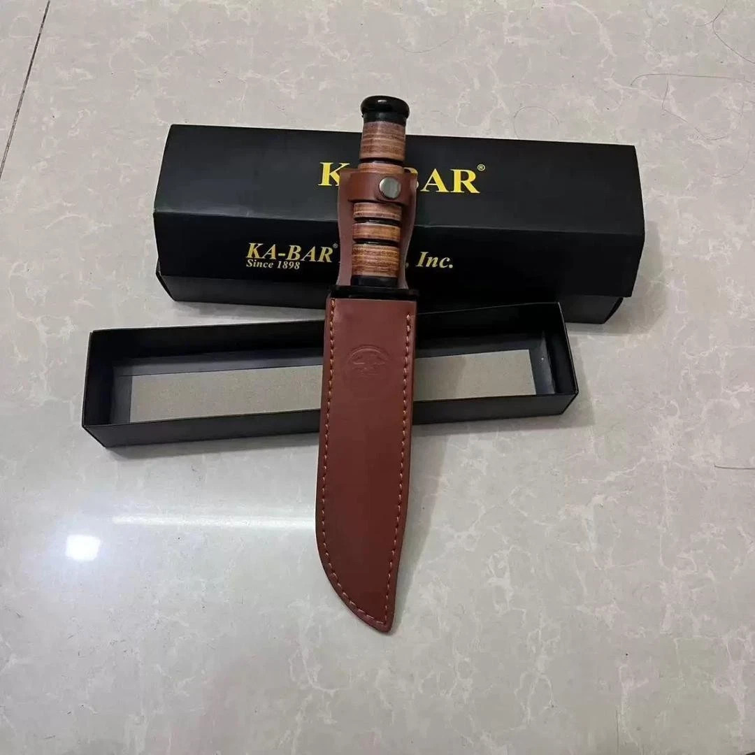 KA-BAR USMC 1217 Straight Edge Fighting Combat Knife Leather Handle & Sheath NEW