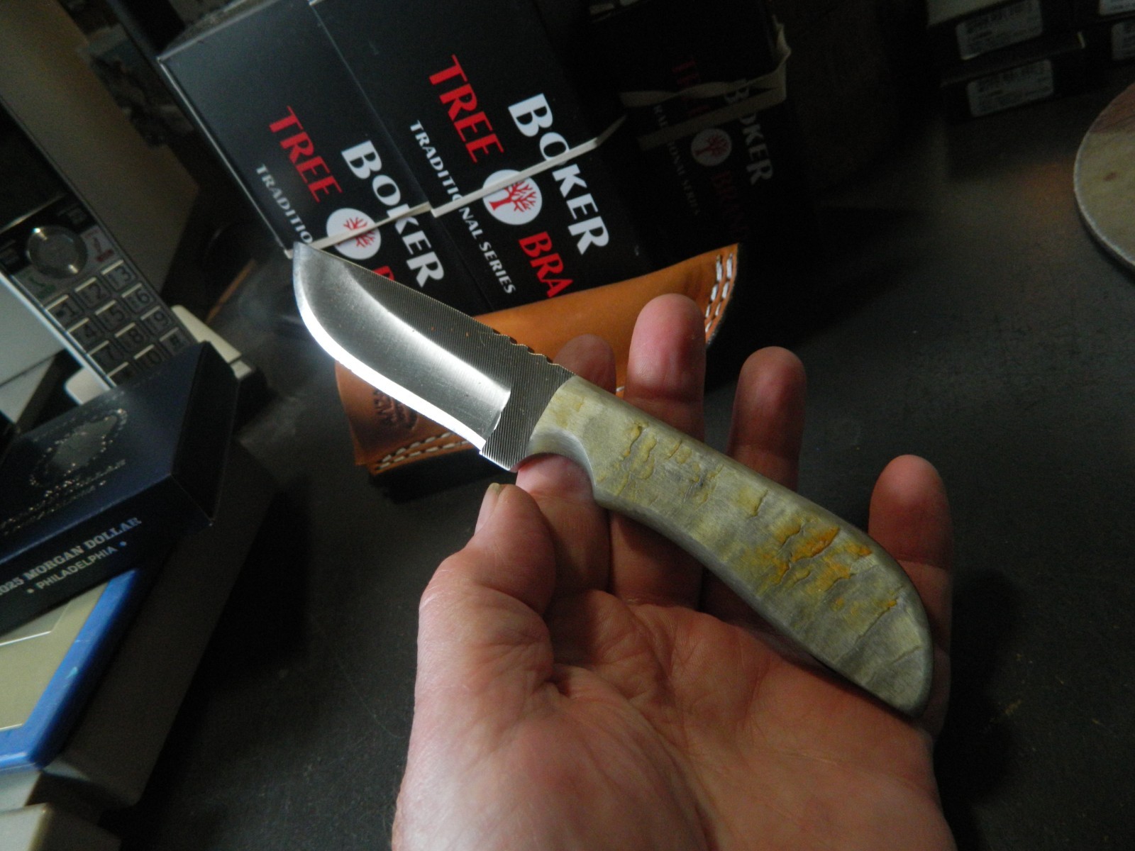 ANZA KNIVES 7.75″-8″ O.A. GENUINE SHEEPS HORN HANDLE BLADE FILE STEEL LEA. SH.