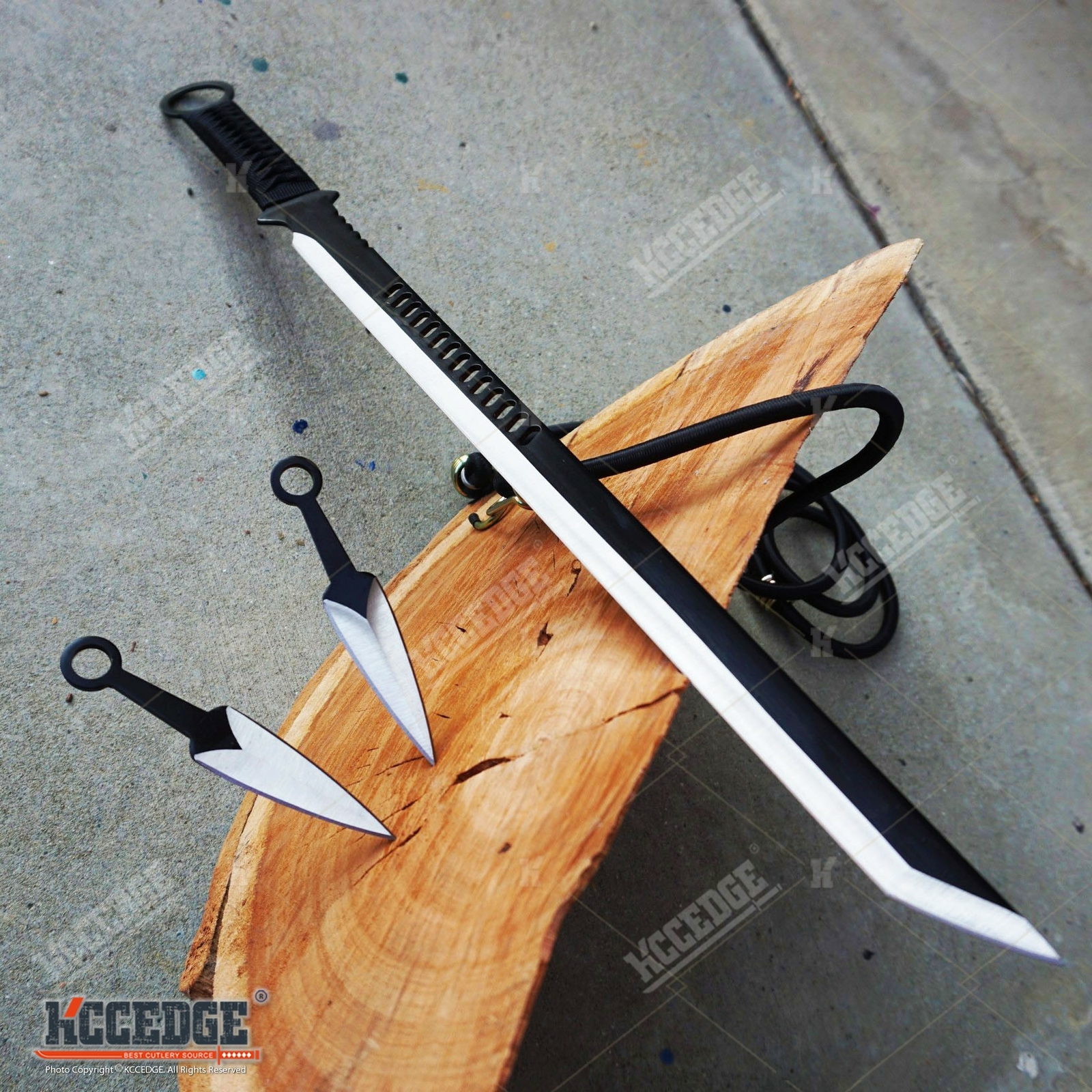 27″ Ninja Sword TANTO BLADE Machete w/ 2 Knife Full Tang BLACK KATANA