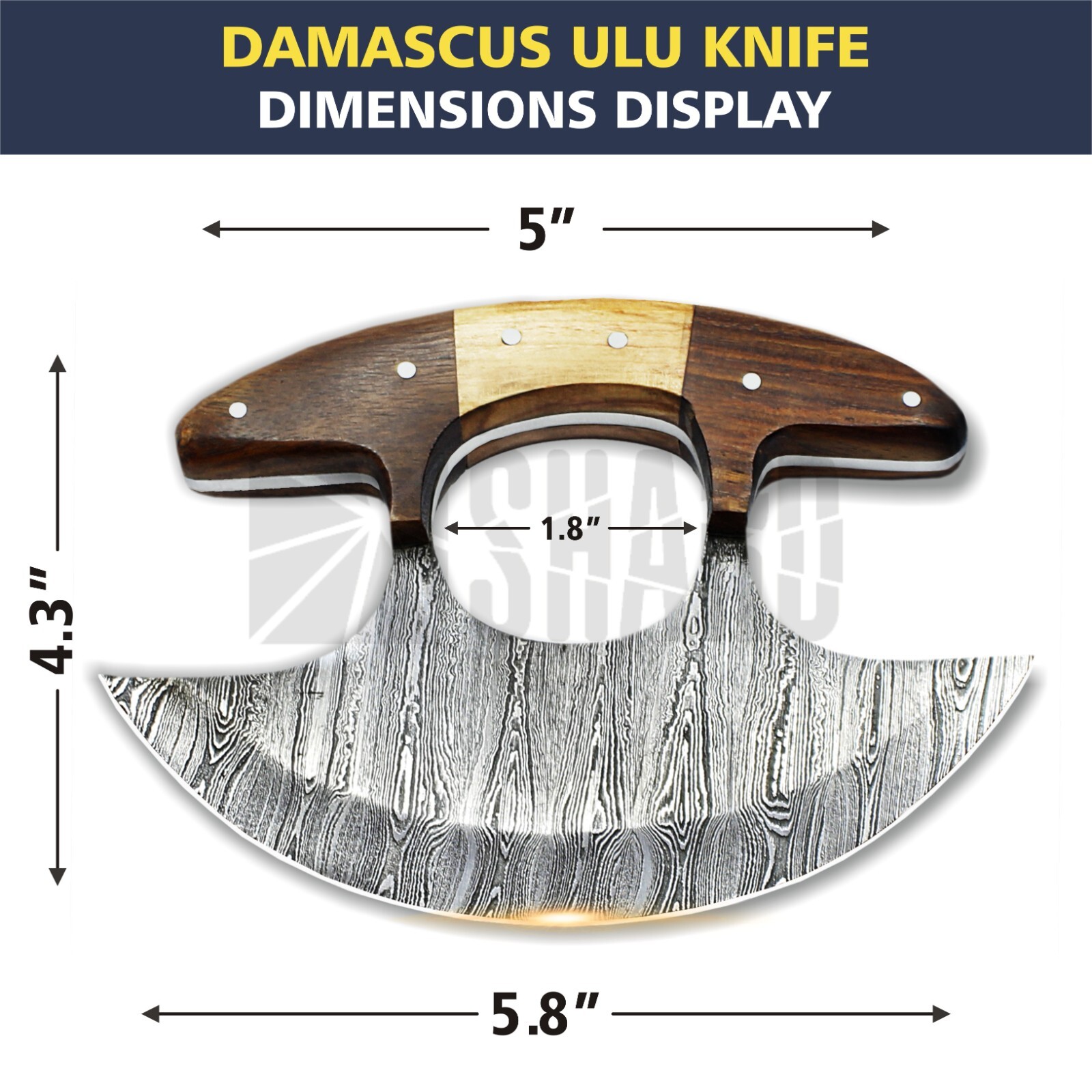 SHARDBLADE Alaskan Ulu Knife W/Sheath, HAND FORGED 5.8″ Damascus Steel Pizza Cut