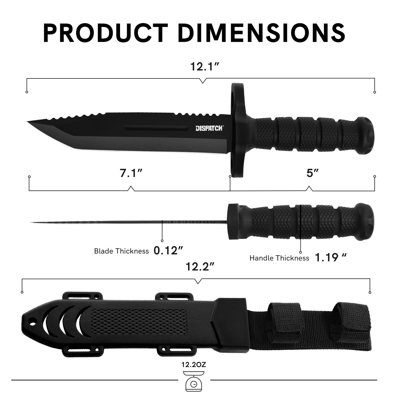 12″ Fixed Blade Hunting Knife w/Sheath Tactical Bowie Survival Knife for Camping