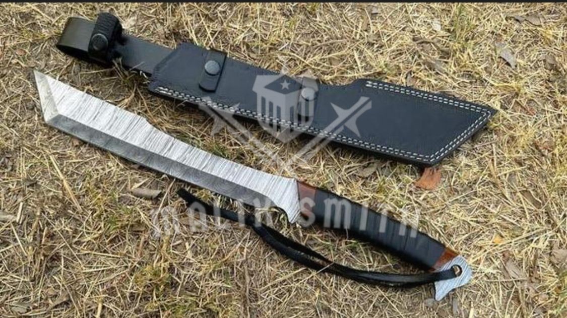 25″ CUSTOM HANDMADE D2 STEEL HUNTING TANTO SWORD WITH SEATH