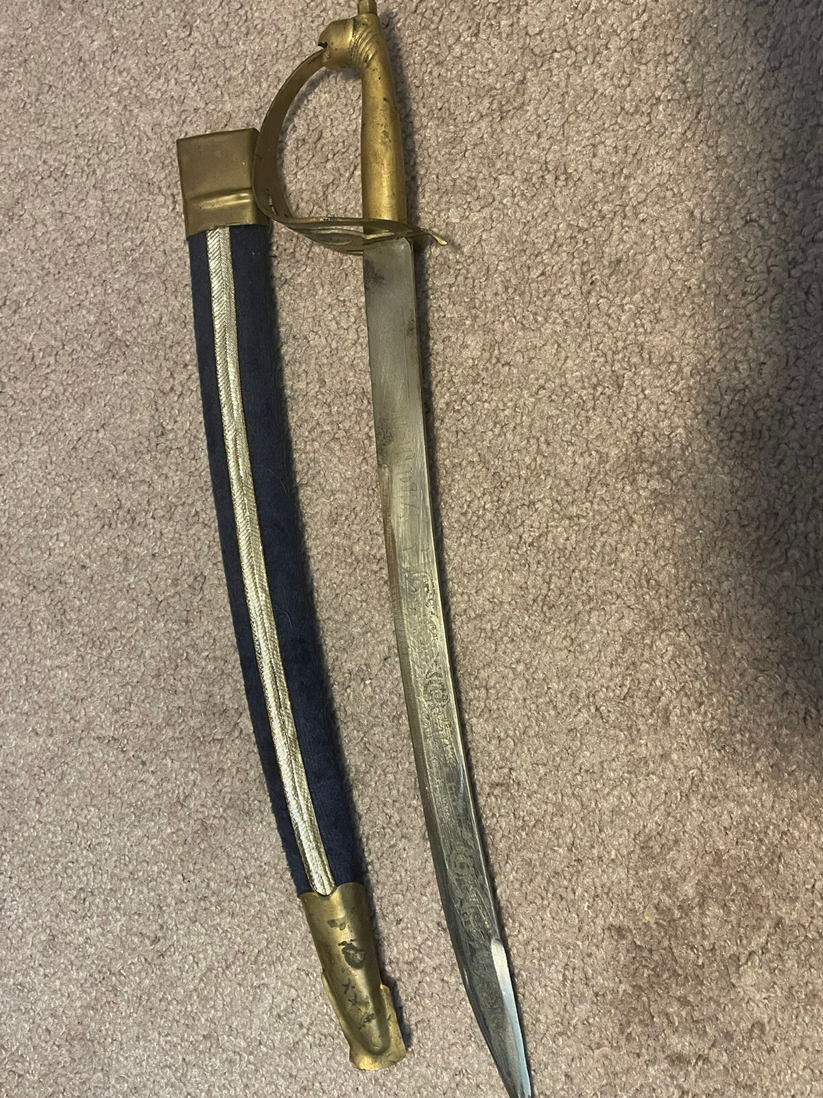 Vintage Made In India Curved Katana Or Sword With Fabric Sheath