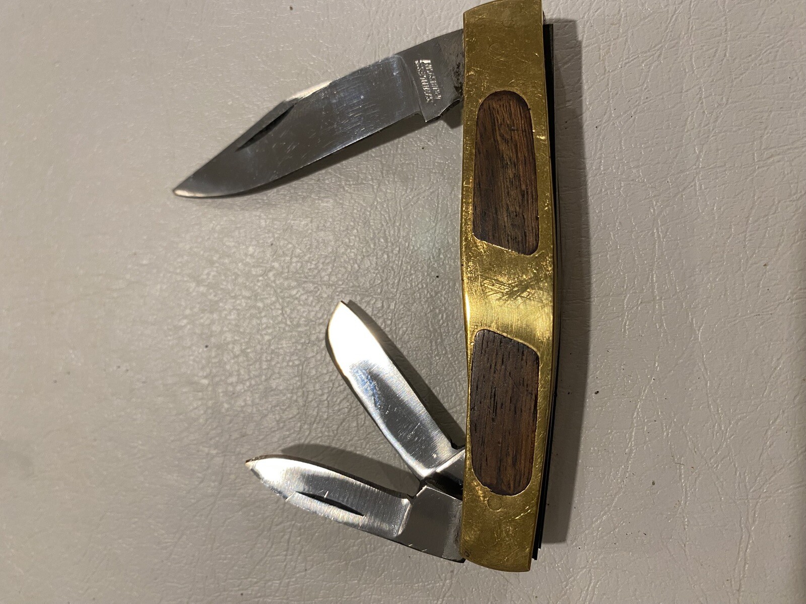 Vintage 3 Blades Knife Brass And Wood Nice