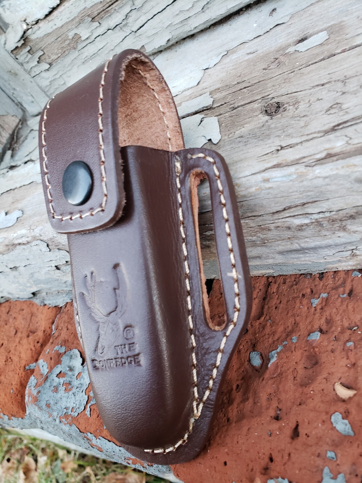 5″ Brown Slip Thru Leather Sheath Belt Knife Holder Pocket Folding Spring Knife