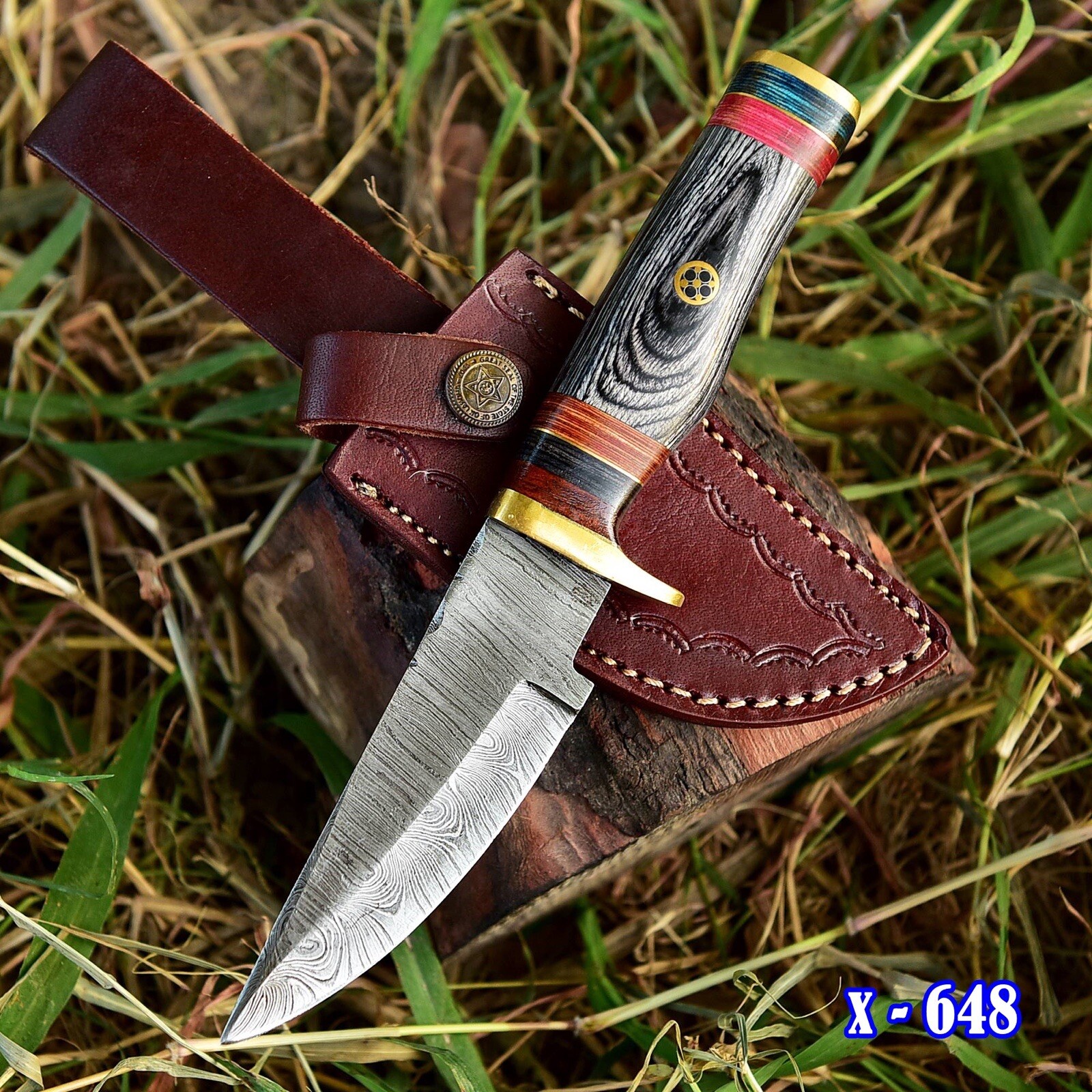 8.25”Handmade Damascus Steel Fixed Blade Hunting Skinner Knife Wood Handle