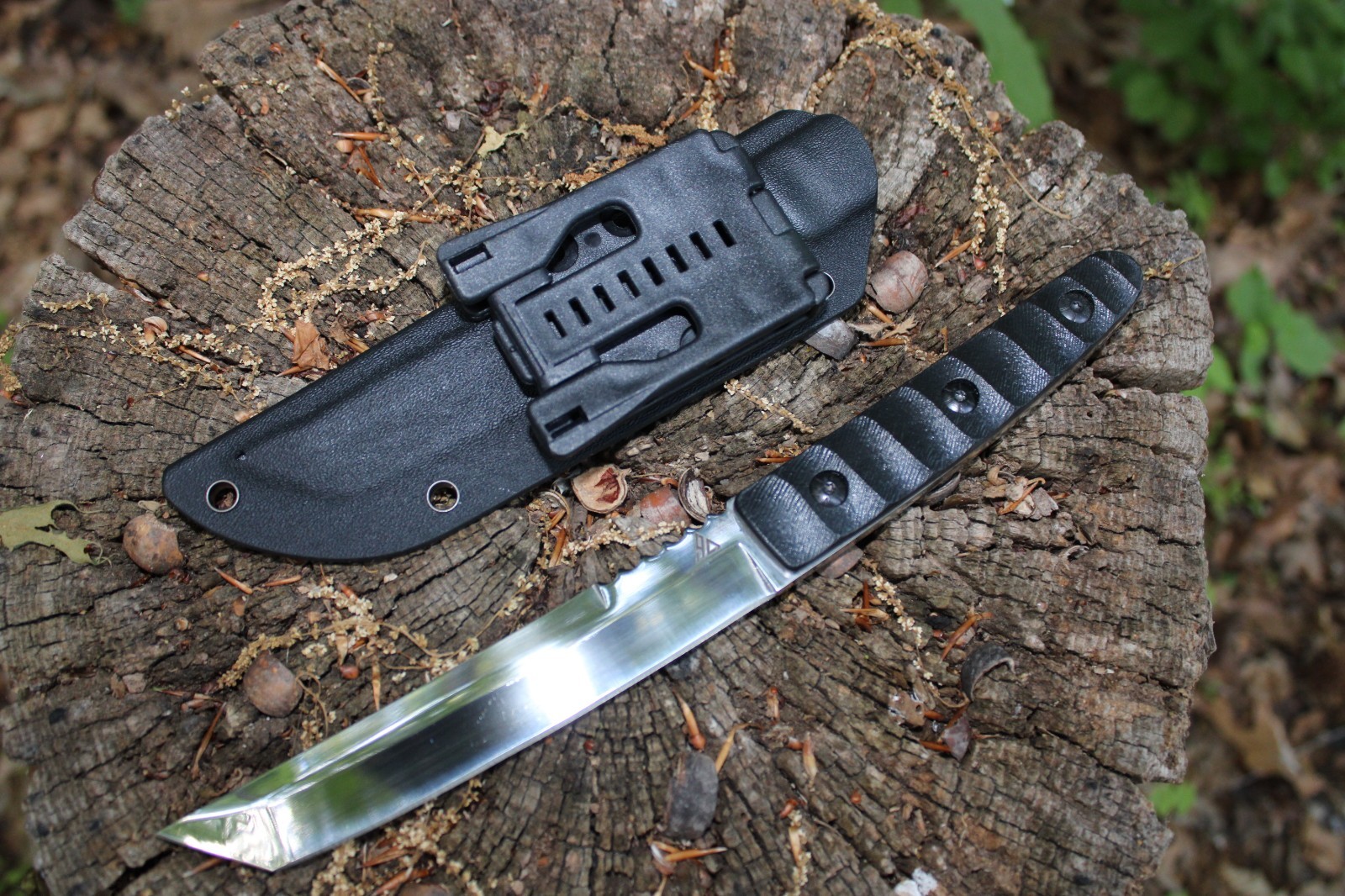 Fixed Tanto D2 Steel Blade Japanese Style Knife G10 Handle & Kydex Sheath EDC