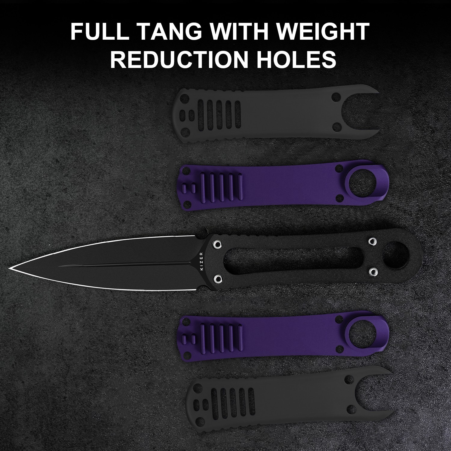 Kizer Hidden Agenda EDC Fixed Knife 10V Blade Aluminum Handle + Sheath 1083A1