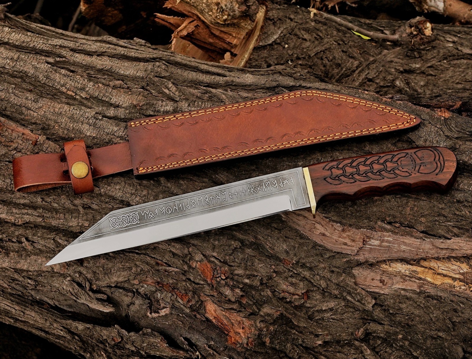 Hand Forged High Carbon Steel Engraved Blade Seax Knife Viking Style Hunting