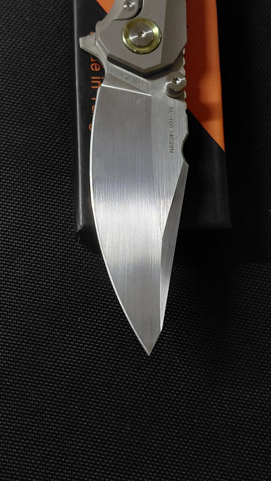 SixLeaf Folding Knife Gray/Blue Titanium/TiDamascus Handle 14C28N SL-100-Tima
