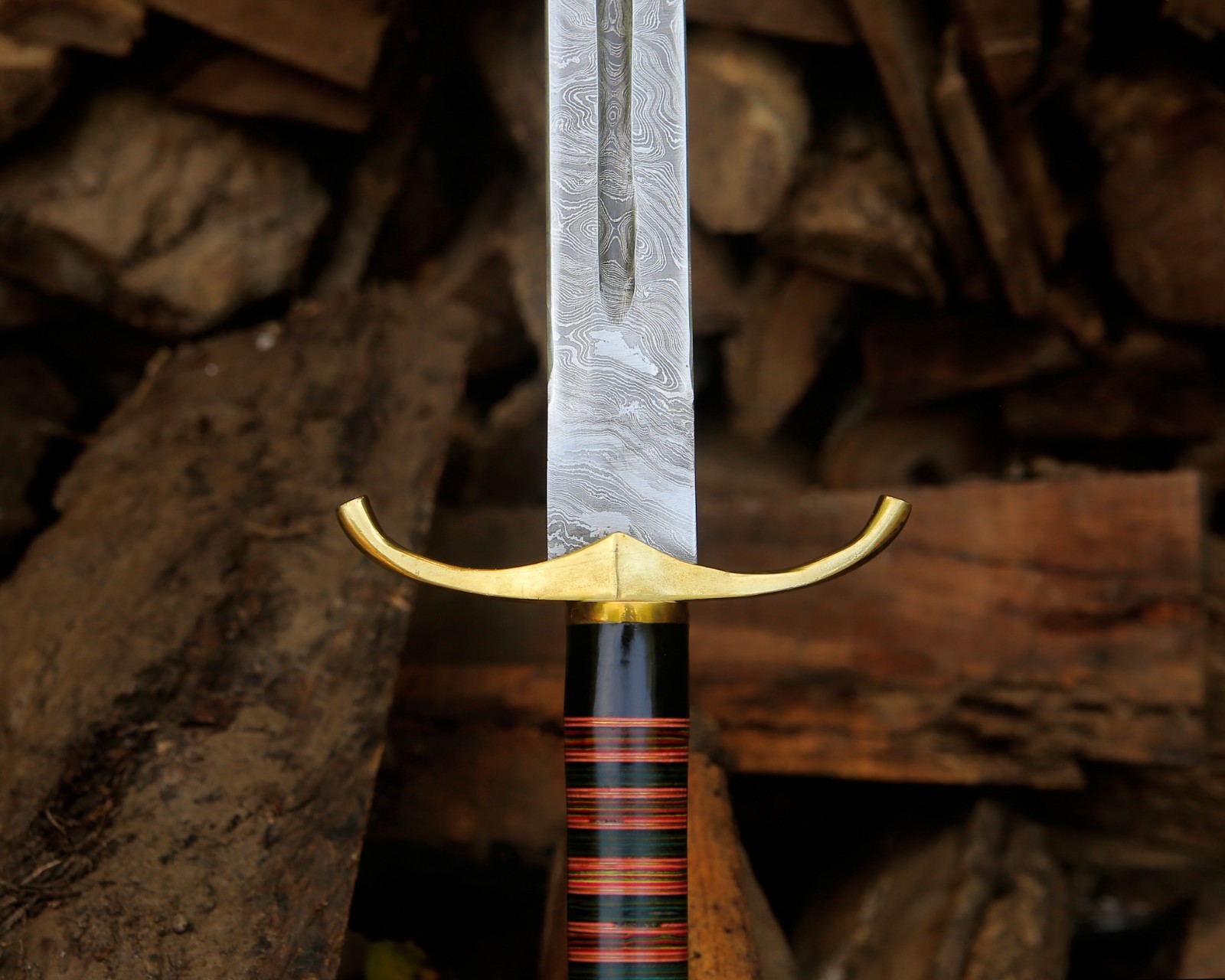Hand Forged Damascus Steel Arming Sword Medieval Knight Collector Gift w/ Pouch.