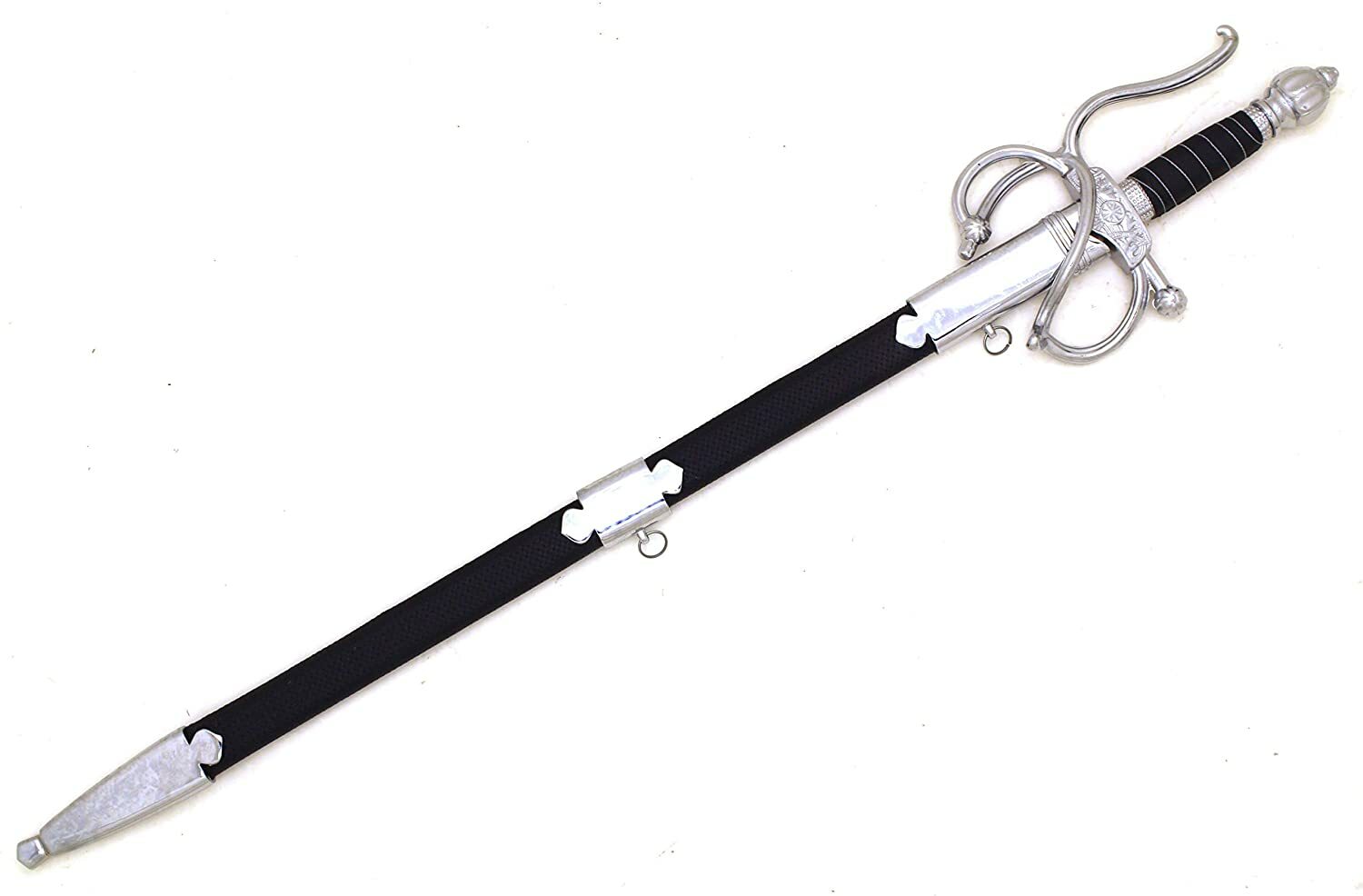 Medieval Warrior Black Handle Rapier Sword with Matching Scabbard