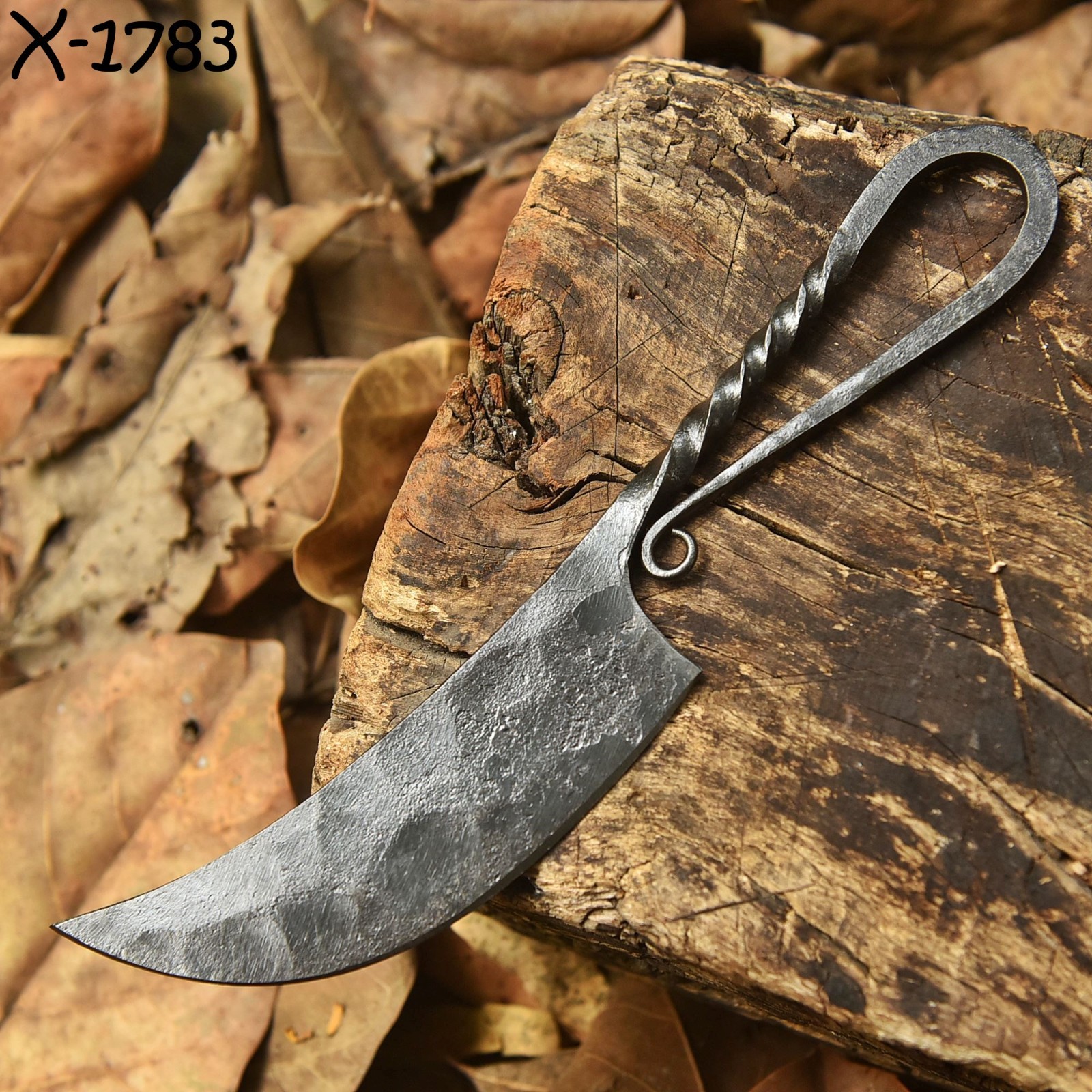 Hand Forged Rustic Camping Knife Curved Blade Decorative Twisted Handle