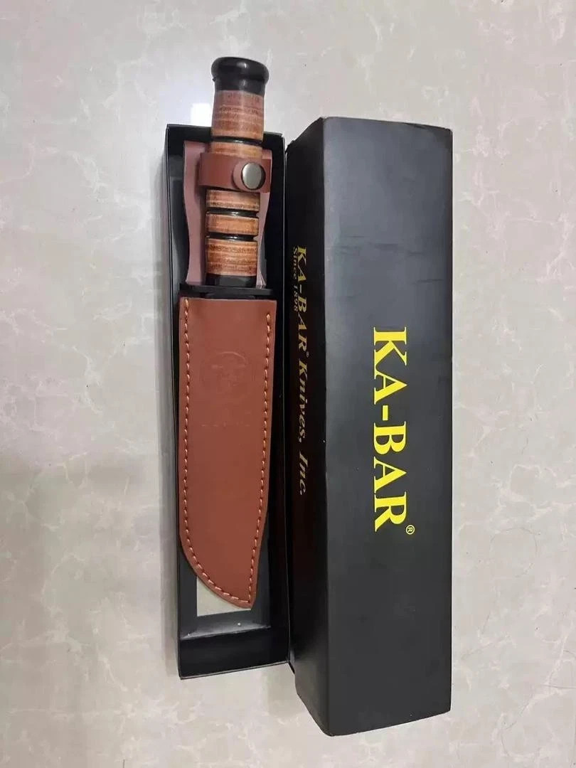 KA-BAR USMC 1217 Straight Edge Fighting Combat Knife Leather Handle & Sheath NEW