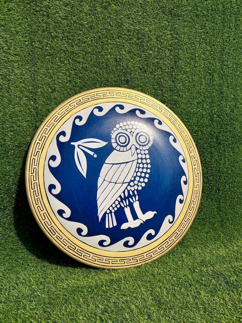 Athena Owl Greek Shield, Ancient Hoplite Round Shield, Mythology Wall Art, Spart