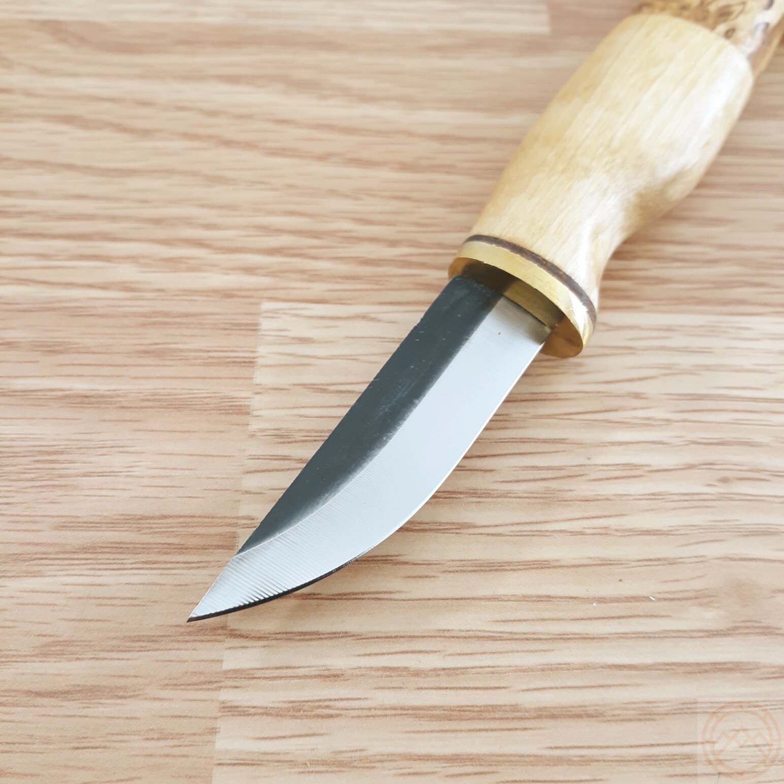 Wood Jewel Set Fixed Knife Carbon Steel Blade Curly Birch Handle w/Brown Sheath