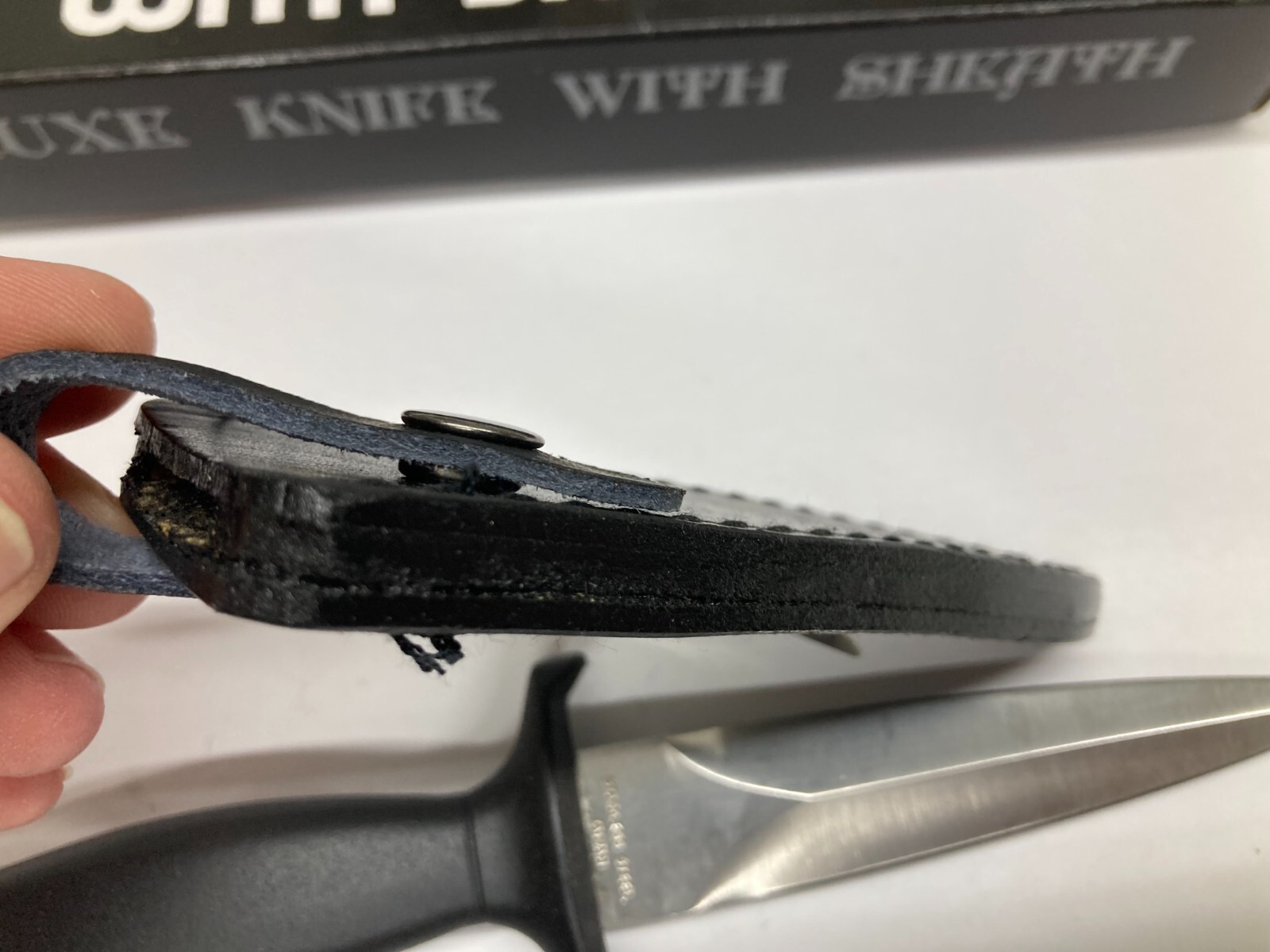 Fixed Blade Knife, Silver Blade, with Leather Sheath G-20L