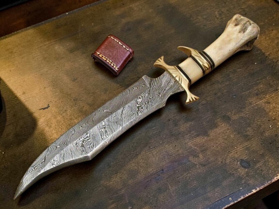 Custom Handmade Damascus Steel 15 Inches Bowie Knife – Hunting Knife Bone Knife.