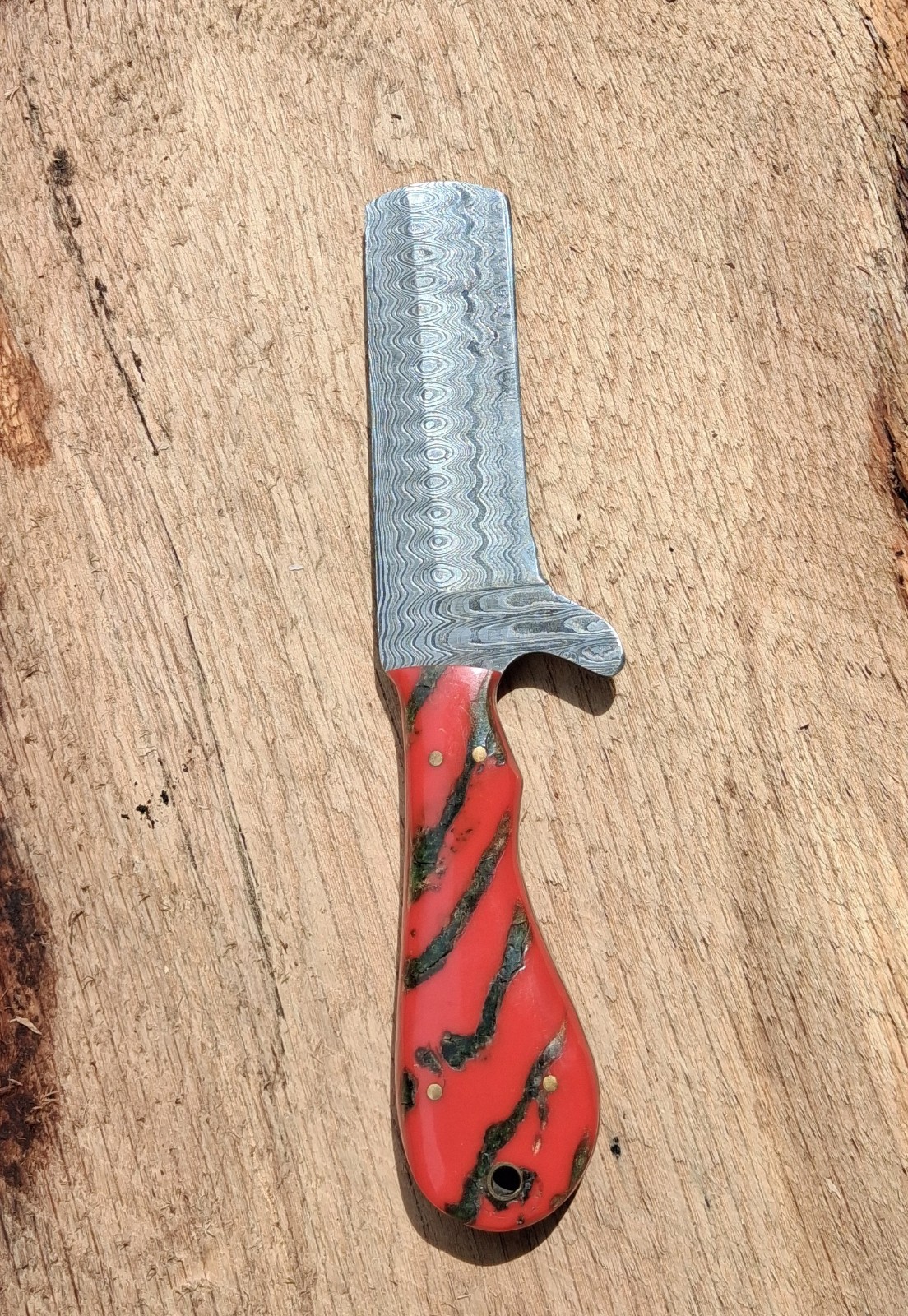 Cowboy Bull Cutter Raindrop Damascus Leather Sheath Fixed Blade Knife