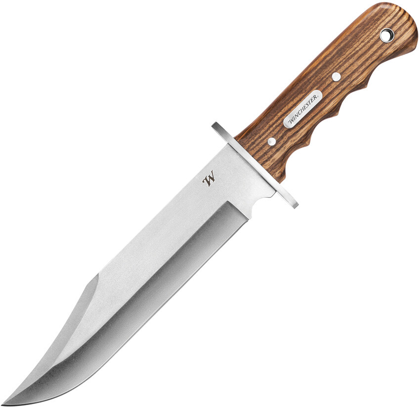 Winchester 14″ overall Double Barrel Zebra Wood Bowie Knife + Sheath