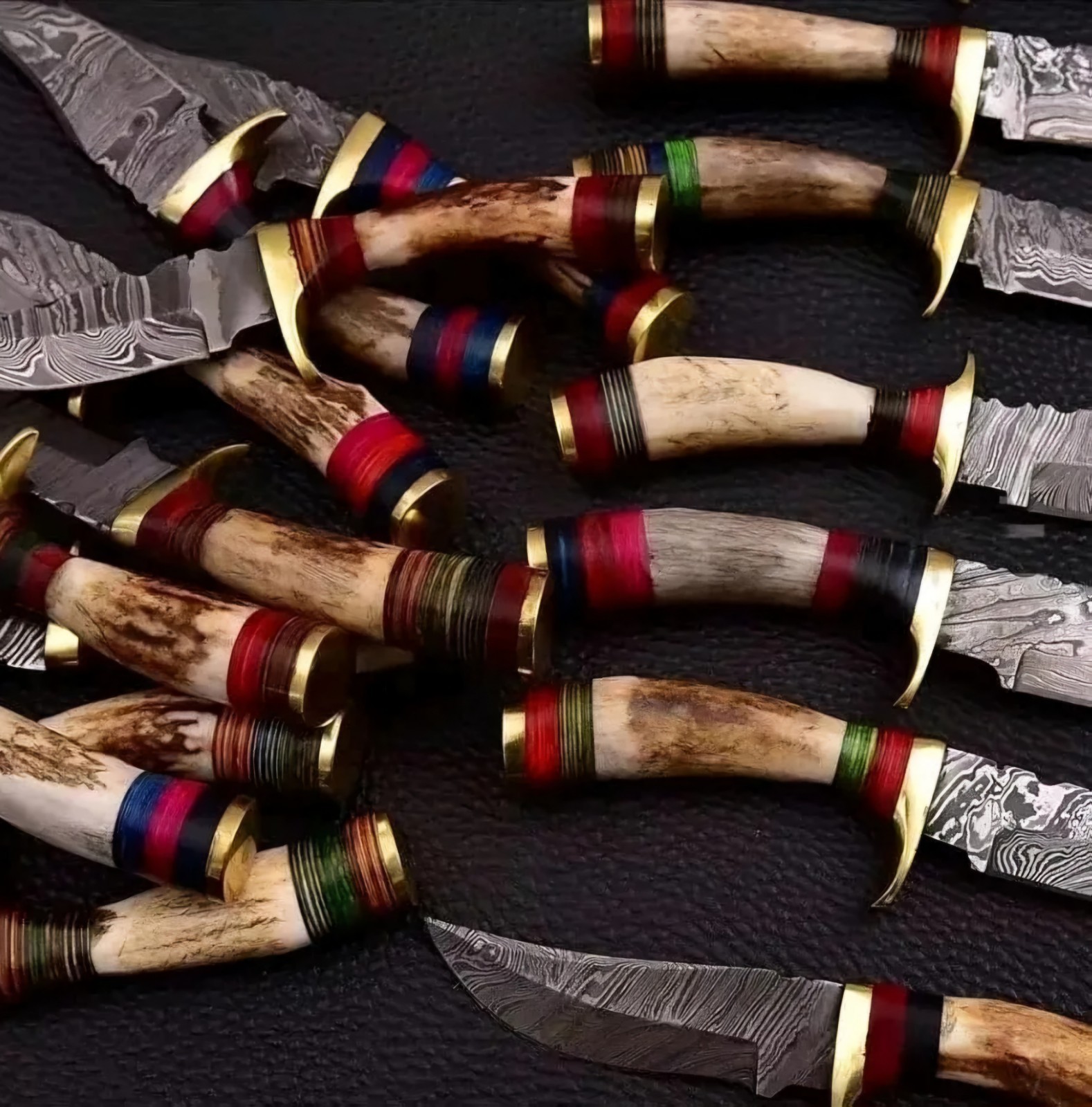 Lot of 20 Custom Handmade Damascus Steel Knives with STAG HORN Handle W Sheath