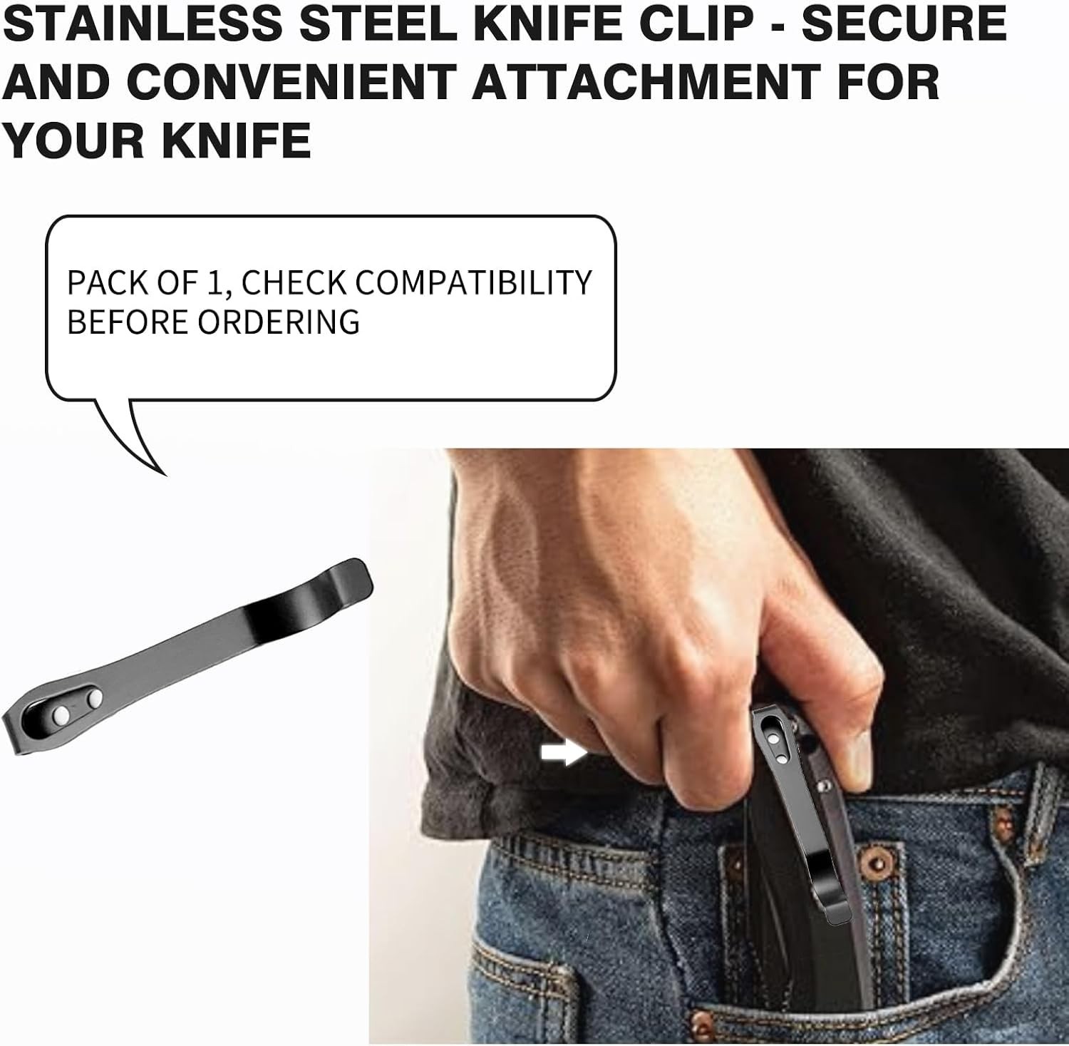 2 Pack Knife Pocket Clip Deep Carry Pocket Clip Replacement for EDC Knife Recess