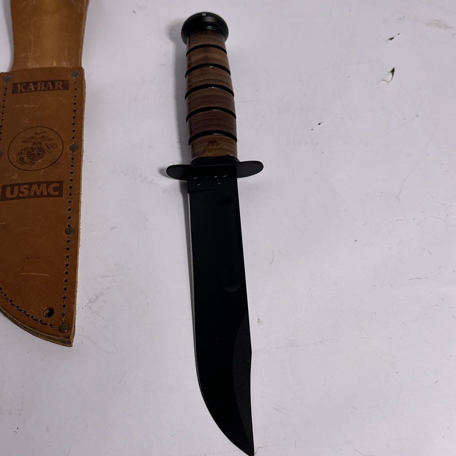 Ka-Bar USMC Fighting Utility Knife 1217 Olean NY 7” Blade Leather Sheath EXC