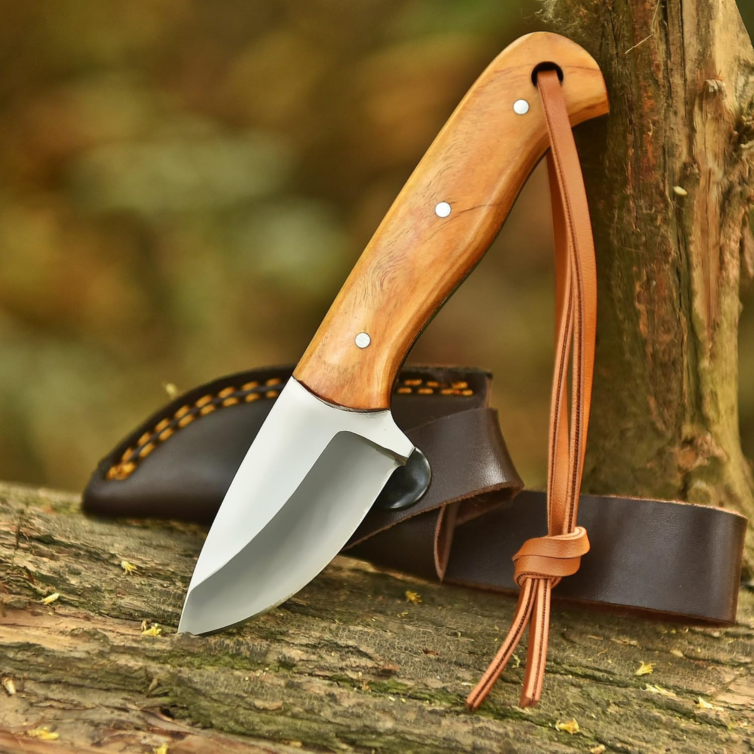 Handmade D2 Steel Neck Knife 5.5″ Fixed Blade Small EDC Knife with Premium Olive