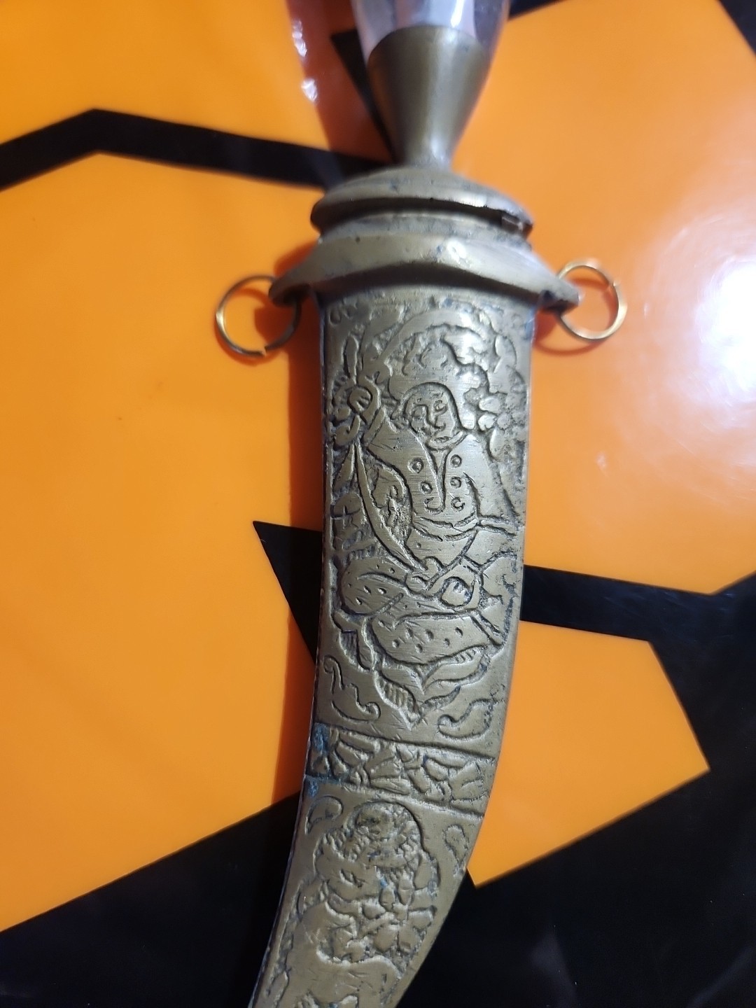 Damascene Vintage Dagger Wood And Brass Authentic