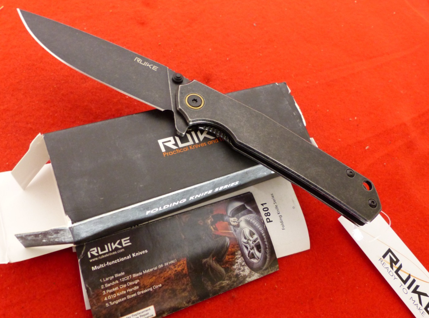 RUIKE P801 Frame Lock Knife Stainless Steel (3.5″ Black Stonewash) P801-SB NEW