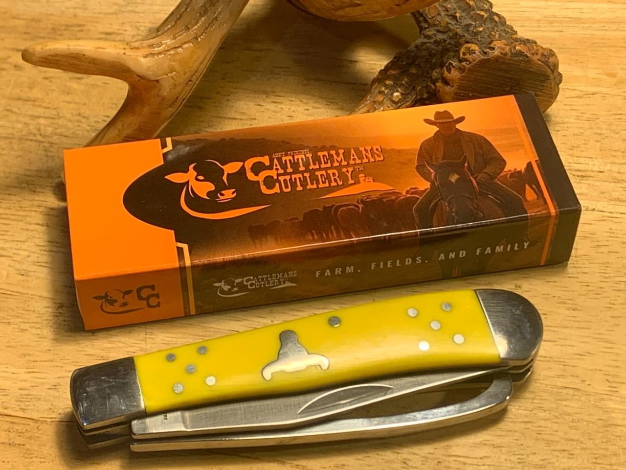 Cattleman’s Cutlery Hoof Pick Trapper Yellow Delrin 4 1/8″ Pocket Knife CC0067YD