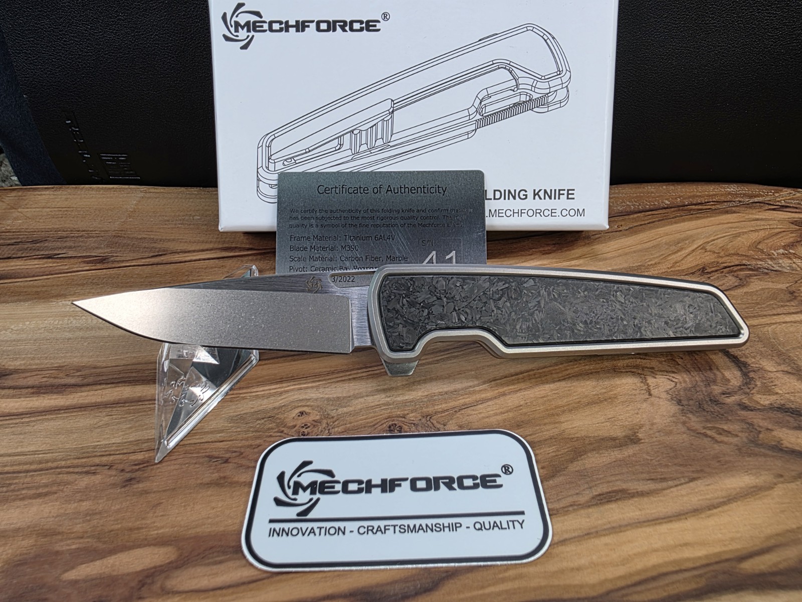 Mechforce Knives M1 Titanium/CF Handle & Bohler M390 Blade Folding Knife #41 NIB