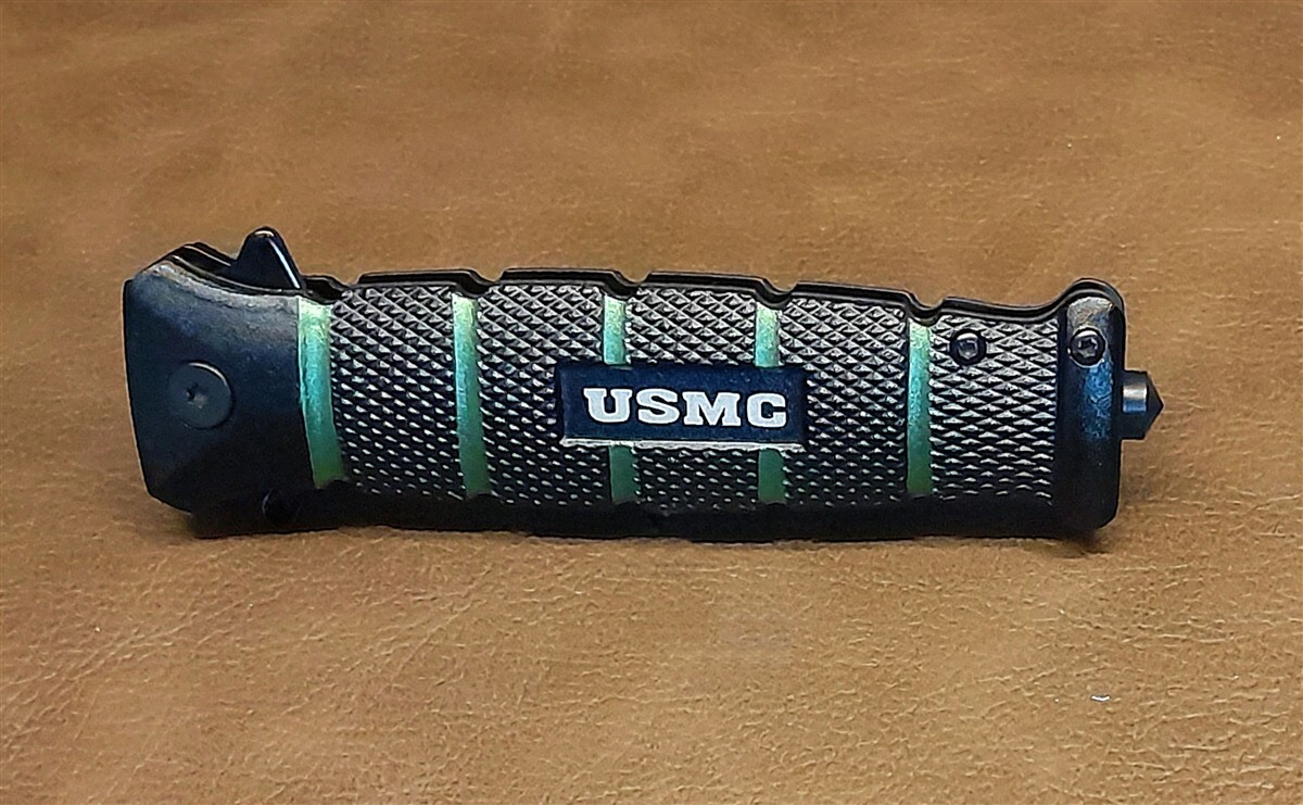 Licensed USMC Black Assisted Opening Tactical Combat Folding Pocket Knife w/Clip