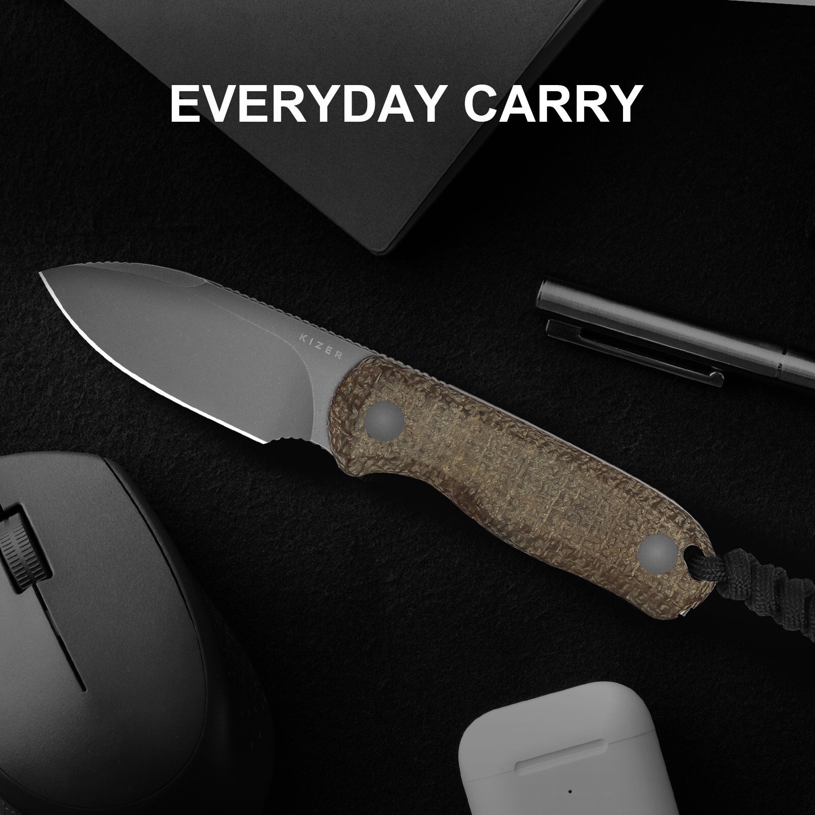 Kizer Drop Bear Clip Point Fixed Knife 14C28N Blade Micarta Handle With Sheath