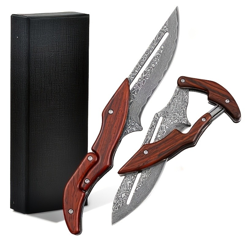 Damascus Deployable Folding Knife, Outdoor Pocket Jungle Hunting Knife