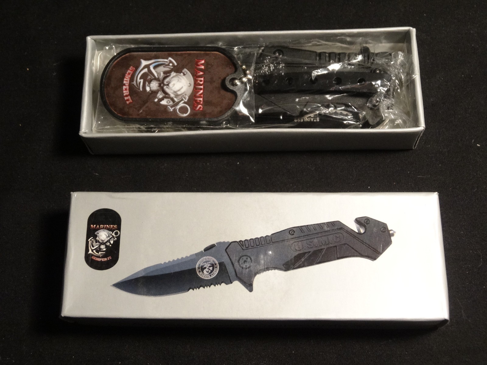 United States Marines YC-501M Tactical Folding Knife With Dog Tag