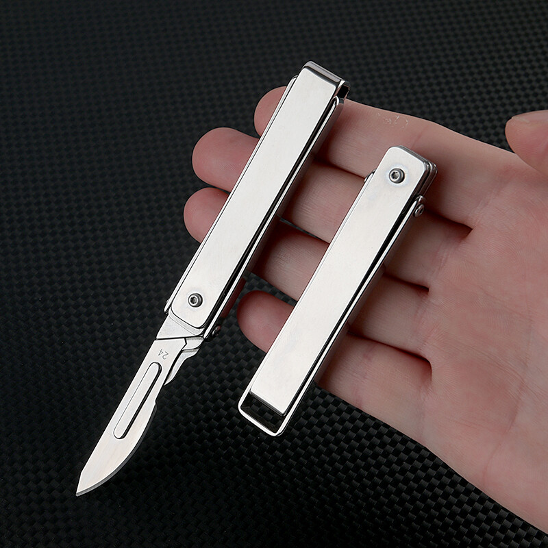 Stainless Steel Folding Blade Knife Keychain Knife with 10 Replacement Blades