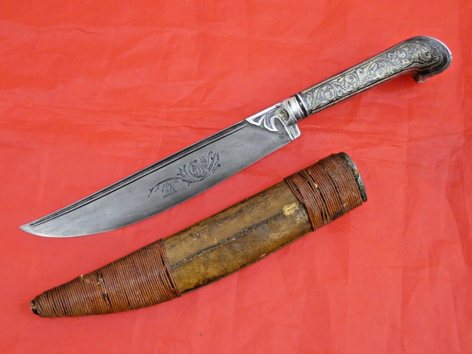 ANTIQUE GREEK DAGGER KNIFE NIELLO SILVER YATAGHAN 1906 / Turkish Ottoman Sword