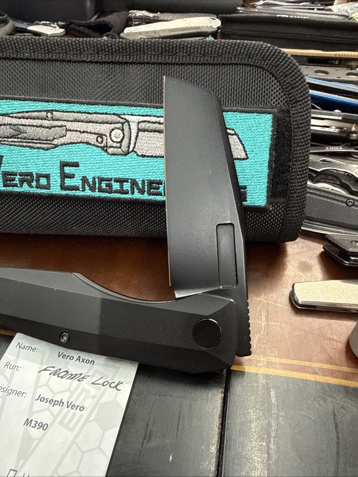 Vero Engineering Axon TI Framelock. M390 steel Custom Cerakote