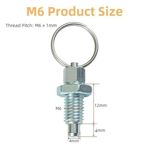 4pcs Carbon Steel Pull Ring Indexing Plunger, Retractable Spring Manual M6