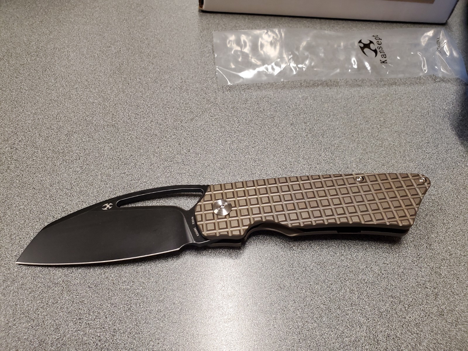 Kansept Goblin XL K1016W1 Pocketknife CPM S35VN Wharncliffe Bronze Titanium