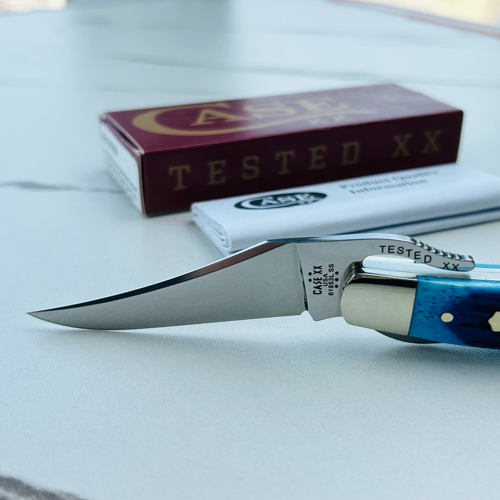 Case xx RussLock Mediterranean Blue Pocket Worn Bone Handle Single Blade 51859