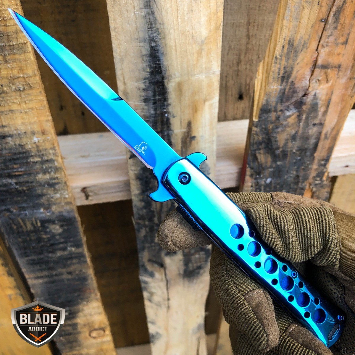 9″ SPRING ASSISTED TACTICAL STILETTO Folding POCKET KNIFE Blade Open Stainless